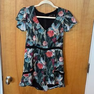 NWOT MINKPINK Silk Floral Romper with Cutouts - S